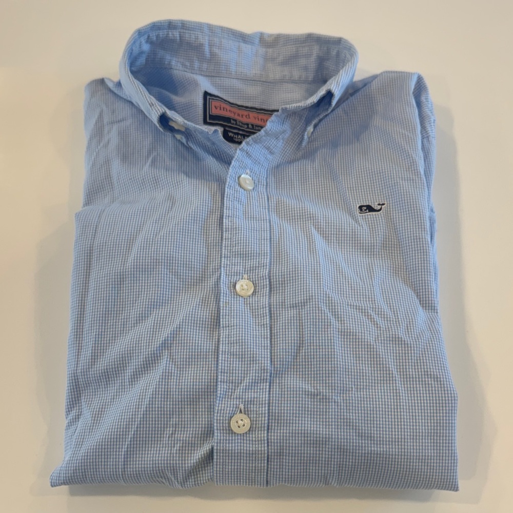 Vineyard Vines Light Blue Micro-Check Whale Button-Down Shirt size S (8-10)